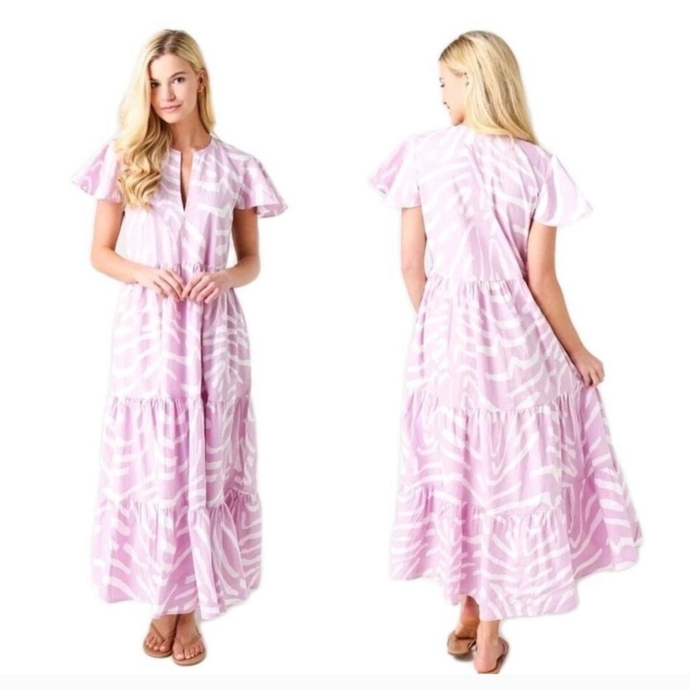 Oliphant Lavender and White Patterned Midi Dress